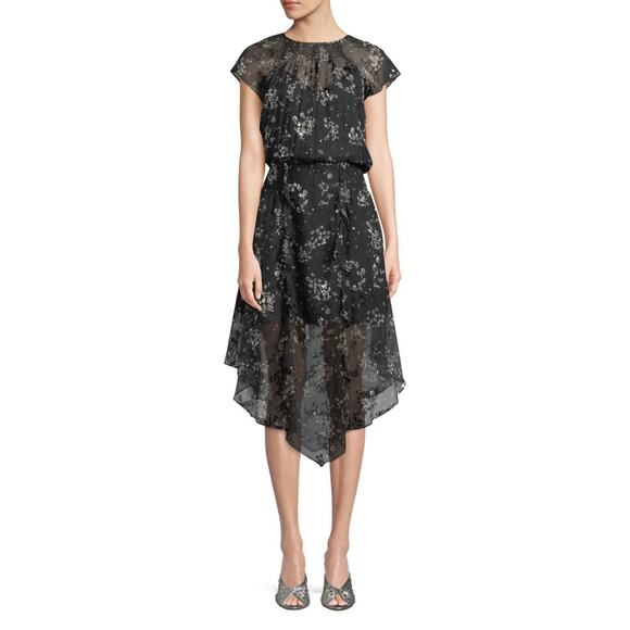 PARKER Tegan Sheer Floral Asymmetrical Dress Size M - Picture 1 of 15